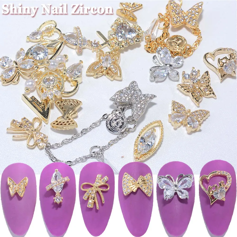 

1Pc Shiny Zircon 3D Nail Art Decorations Charm Diamonds Crystal Alloy Pendant Chain Jewelry Manicure Design Accessories