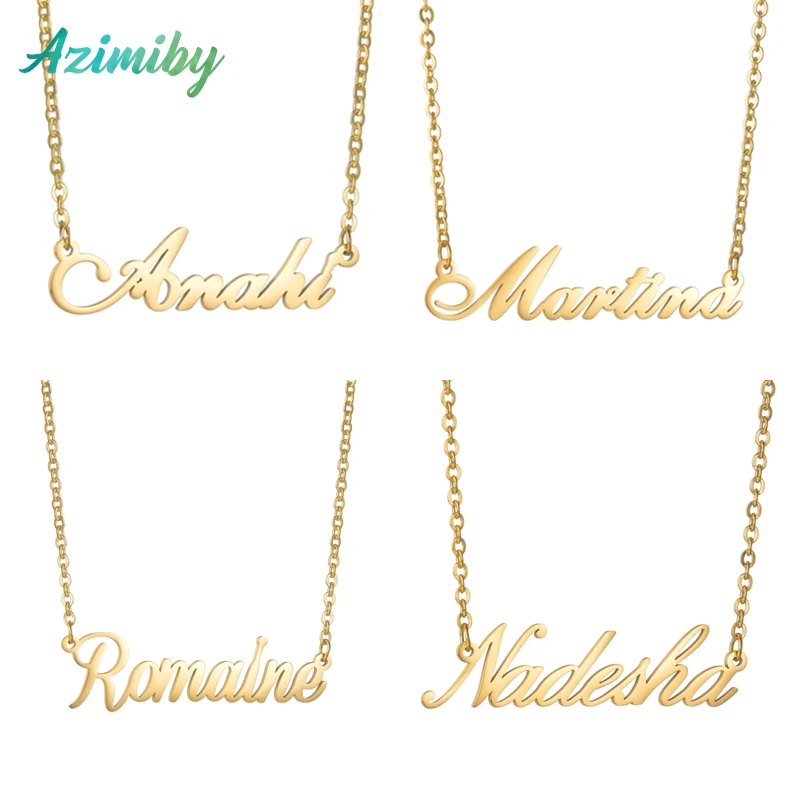 

Azimiby Custom Font Name Stainless Steel Necklace for Women Men Simple Styles Personalized Nameplate Jewelry Anniversary Gifts