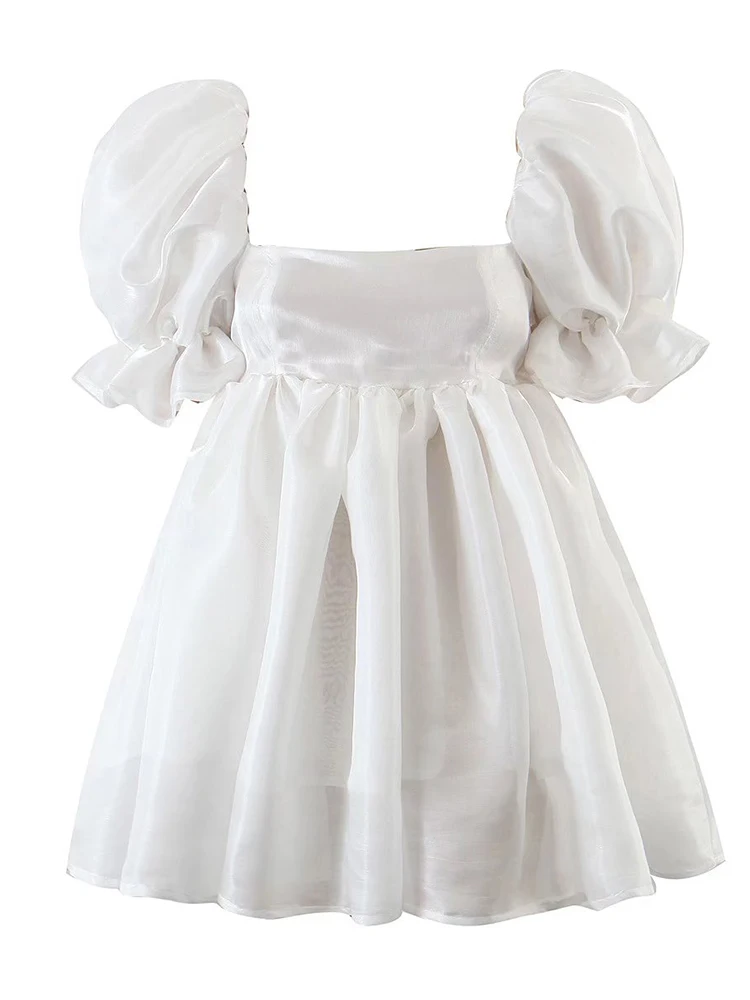 

Summer Women Princess Ball Gown White Dress Vintage Puff Sleeve Elegant Ladies Party Mini Dresses Short Vestido