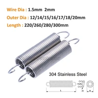 1pc wire dia 1 5mm 2mm 304 stainless steel open hook tension coil extension stretching return spring od 1220mm length 220300mm