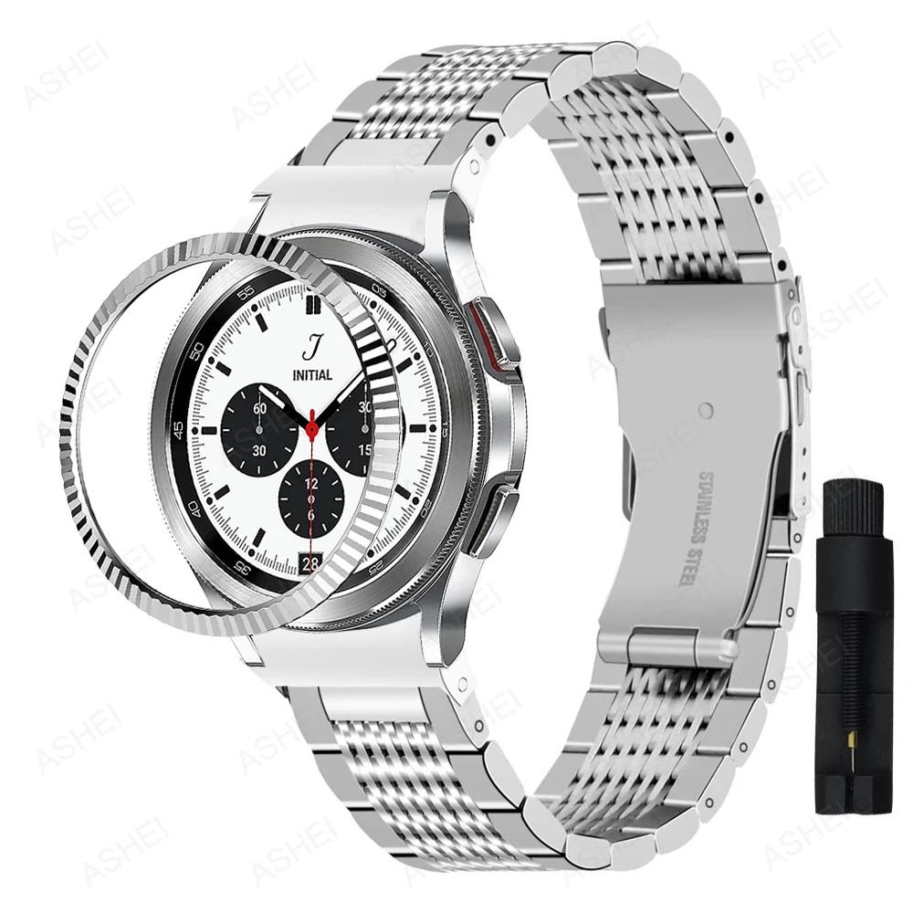 

20mm for samsung galaxy watch 4 classic band 46mm 42mm + bezel ring no gaps Stainless Steel strap for galaxy watch4 classic 46mm
