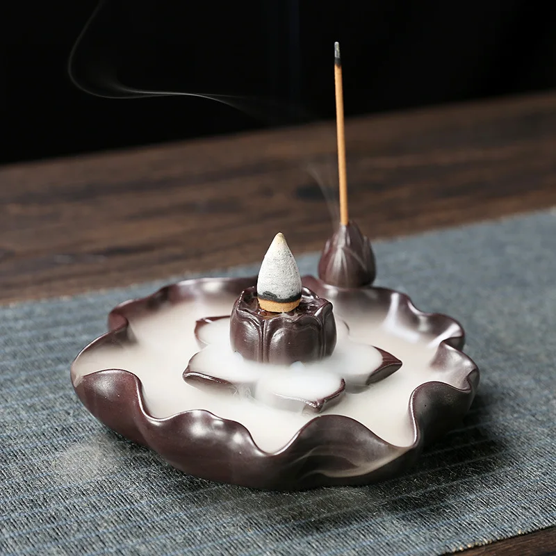 

Ceramic Lotus Leaf Backflow Incense Stove Original Antique Lotus Plate Reflux Aromatherapy Stove Home Decoration Wholesale