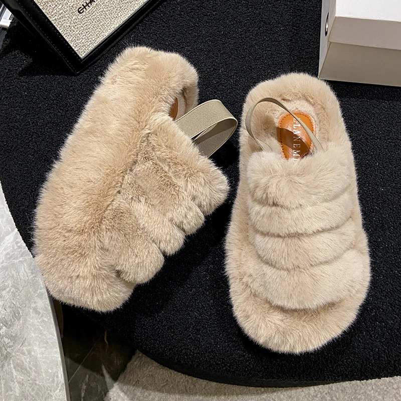 

Женские повседневные меховые шлепанцы, босоножки на платформе, шлепанцы для семьи, для зимы, 2022