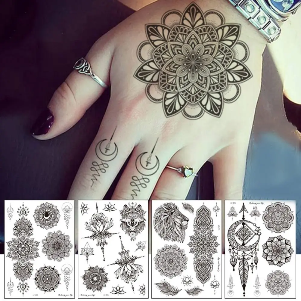 

Sexy Lace Black Henna Temporary Tattoo Sticker Women Hand Jewelry Tatoo Paste Waterproof Fake Body Art Tattoo Wedding Indian