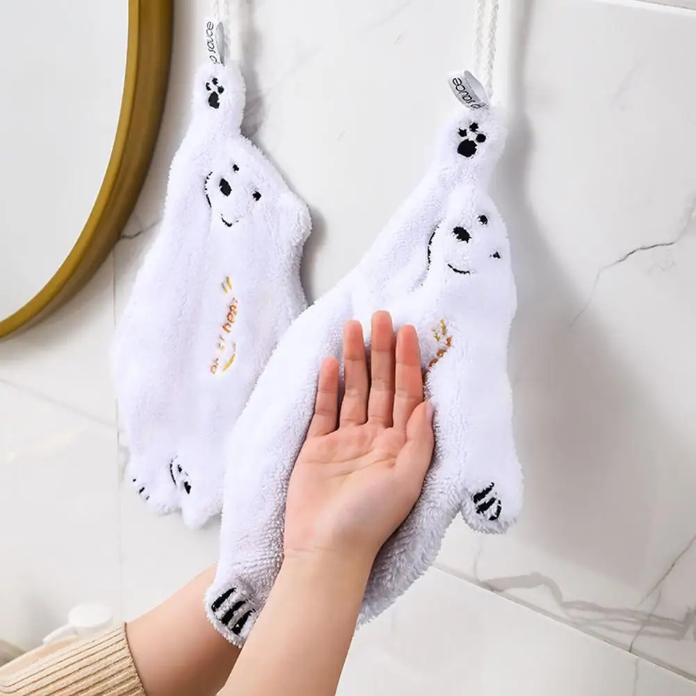 

Kitchen Soft Hand Towel Strong Water Absorbent Cloth Bathroom Dishcloths Cloth Hanging Wipe Towel Rag Cleaning Bear Velvet D0m9