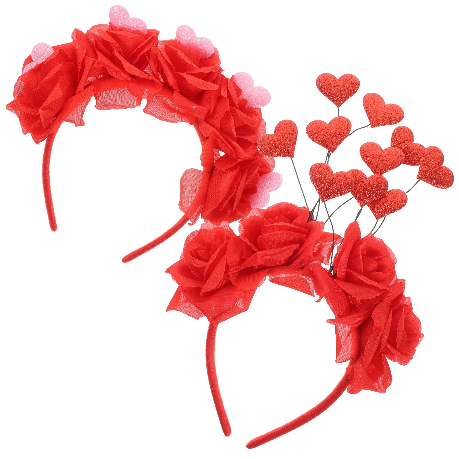 

2 Pcs Valentine's Day Headband Headbands Adults Heart Headgear Party Headdress Fabric Bridesmaid Love Headpiece