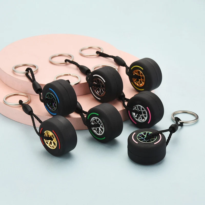 Keys Accessories Luxury Brands Mini Tire Wheel Keyring With Rim Pneumatic Formula 1 Keychain Moto Key Chain