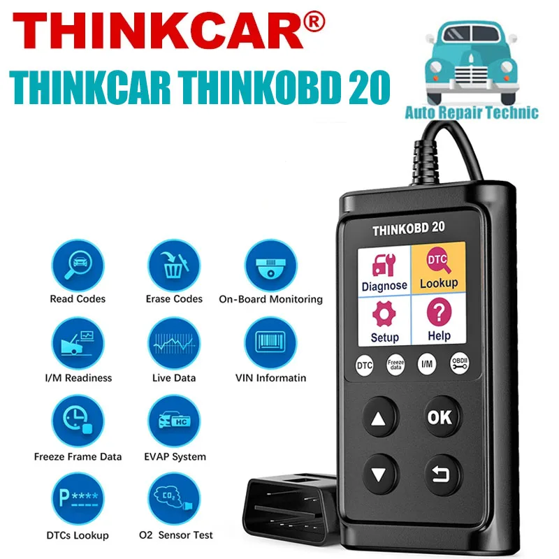 

Диагностические инструменты THINKCAR THINKOBD 20 для автомобилей, улучшенный считыватель кодов OBD2, система проверки двигателя EVAP, тестер датчика O2, Автомобильный сканер ELM327