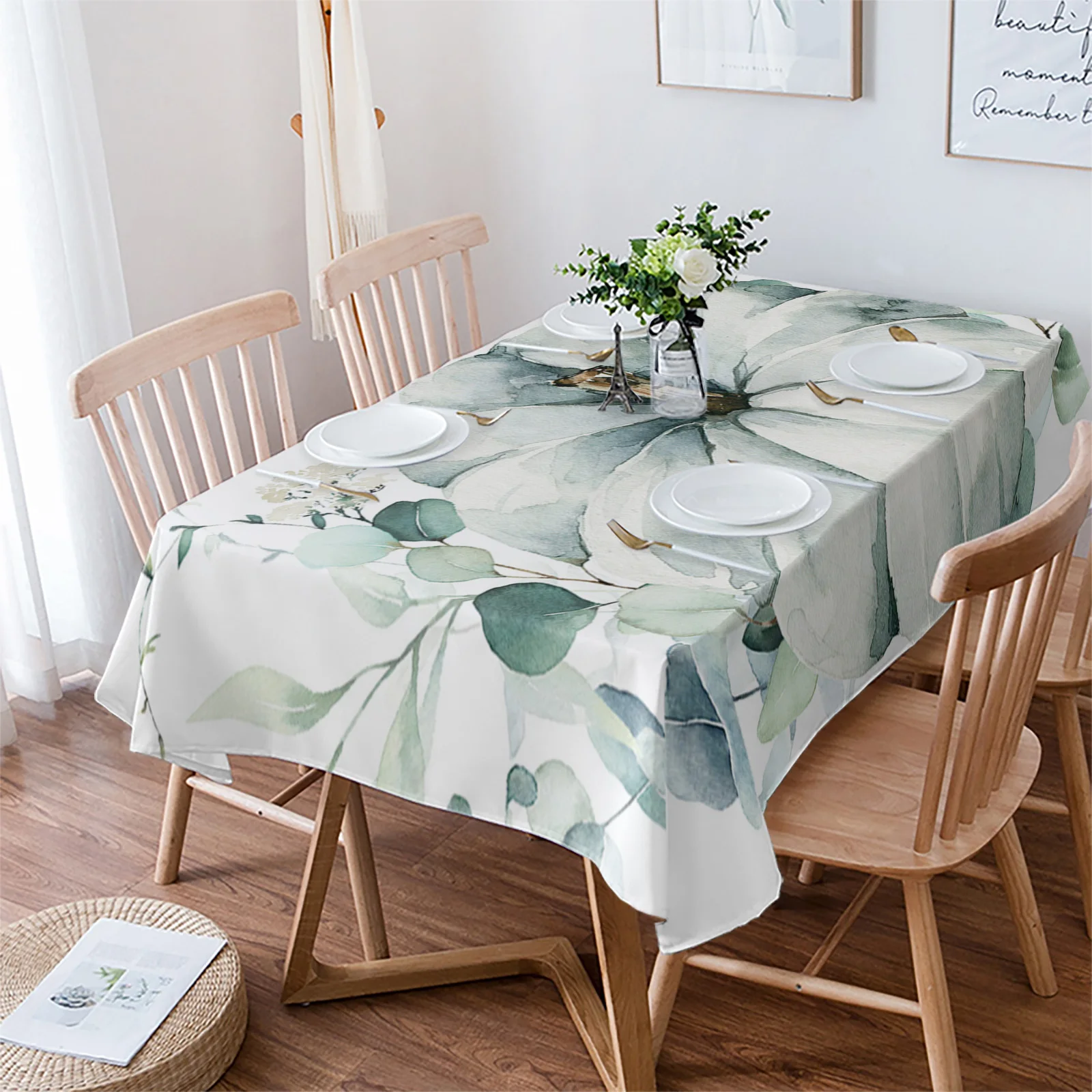 

Thanksgiving Autumn Eucalyptus Pumpkin Table Cloth Waterproof Dining Tablecloth Kitchen Decorative Party Table Cover