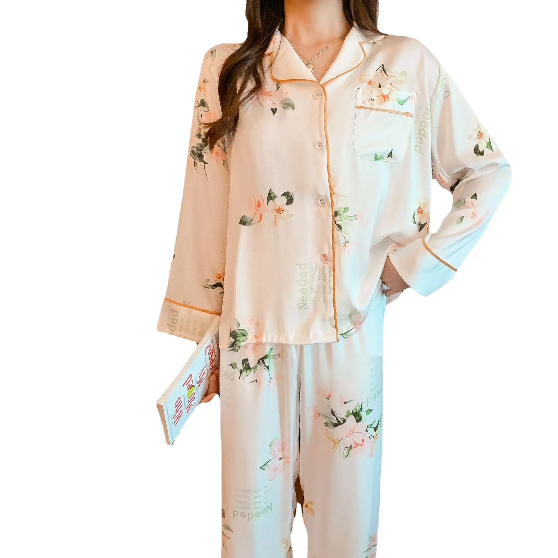 Pajamas Ladies Long Sleeve Ice Silk New Small Fresh Simulation Silk Homewear women pajamas