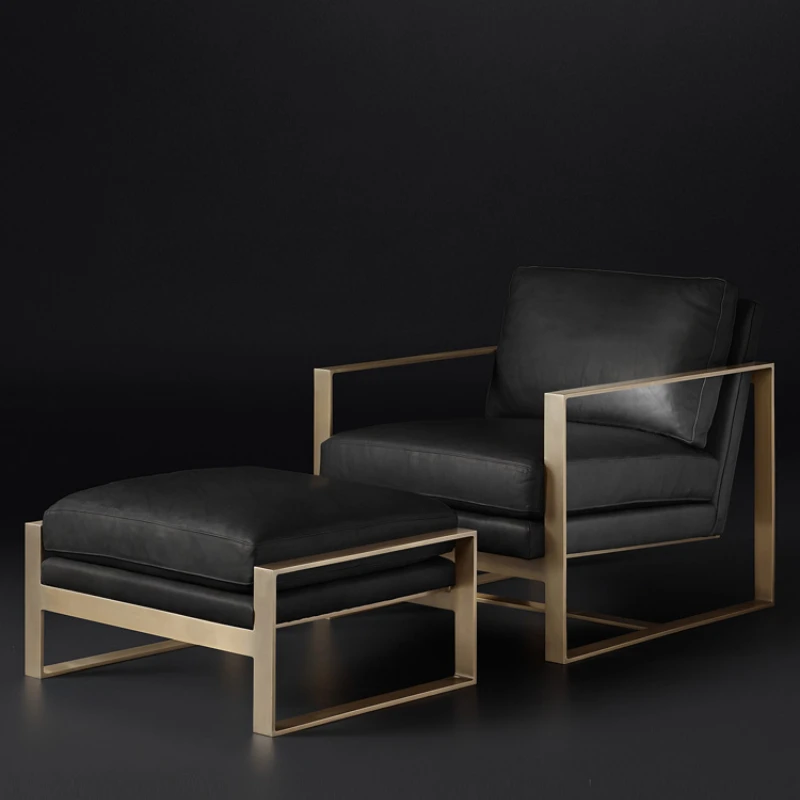 

Nordic Light Luxury Couch Iron Backrest Lounge Sofa Chair Couch Creative Single Computer Chair Retro Casual Coffee Chair Fabric