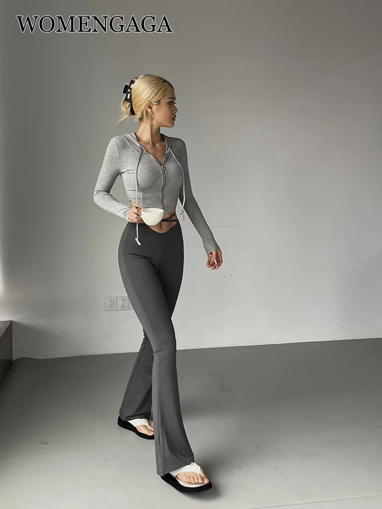 

Женские черные Дизайнерские повседневные брюки с перекрестными лямками для женщин, Новинка лета 2023, облегающие широкие брюки с заниженной талией, брюки-клеш 8FHK