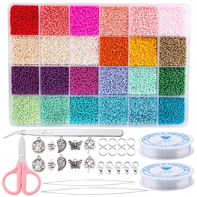 

20000pcs Jewelry Making Kit Seed Beads Set 2mm Glass Beads Set Bracelets Necklace Ring Making Seedbeads Kit For DIY Art Craft