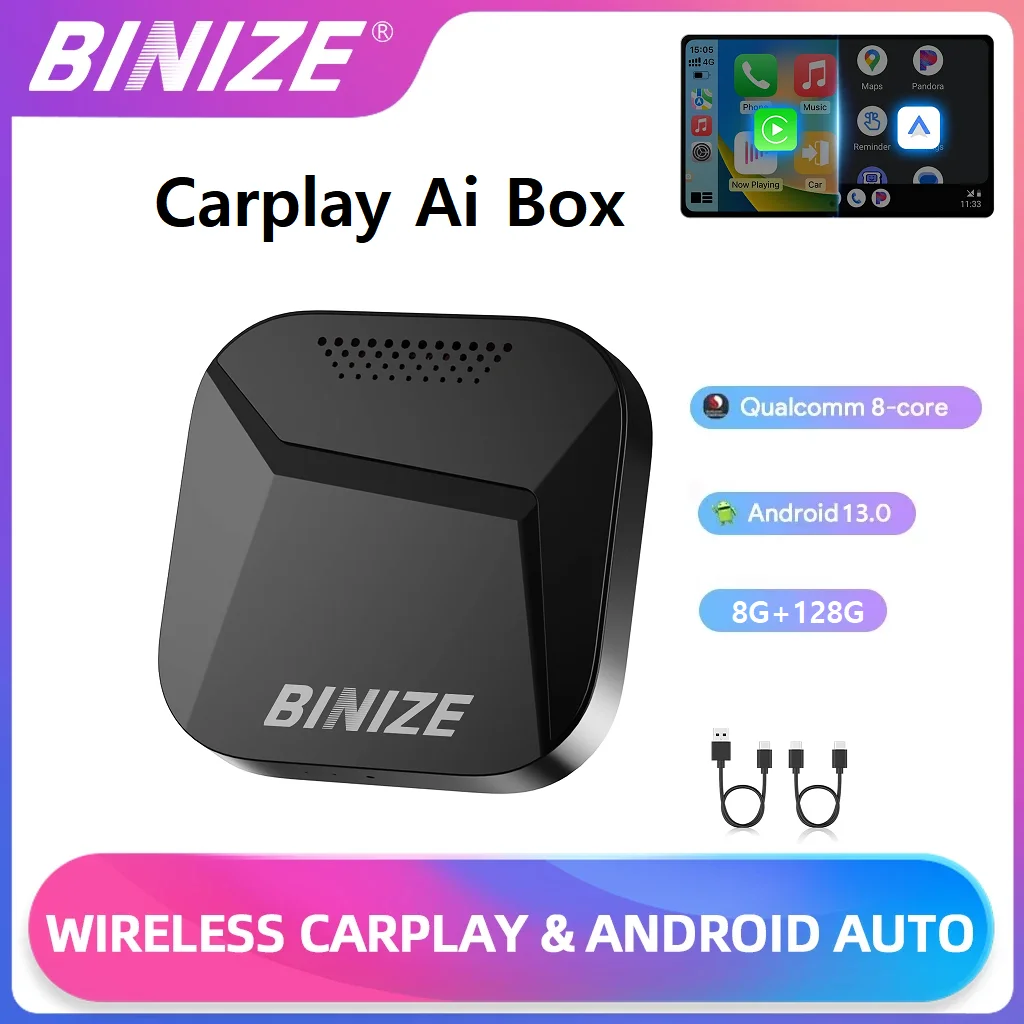 

Binize Android 13.0 Carplay Ai Box 8G+128GB QCM 8-Core 6125 Wireless CarPlay Android Auto 4G LTE for Car with OEM Wired CarPlay