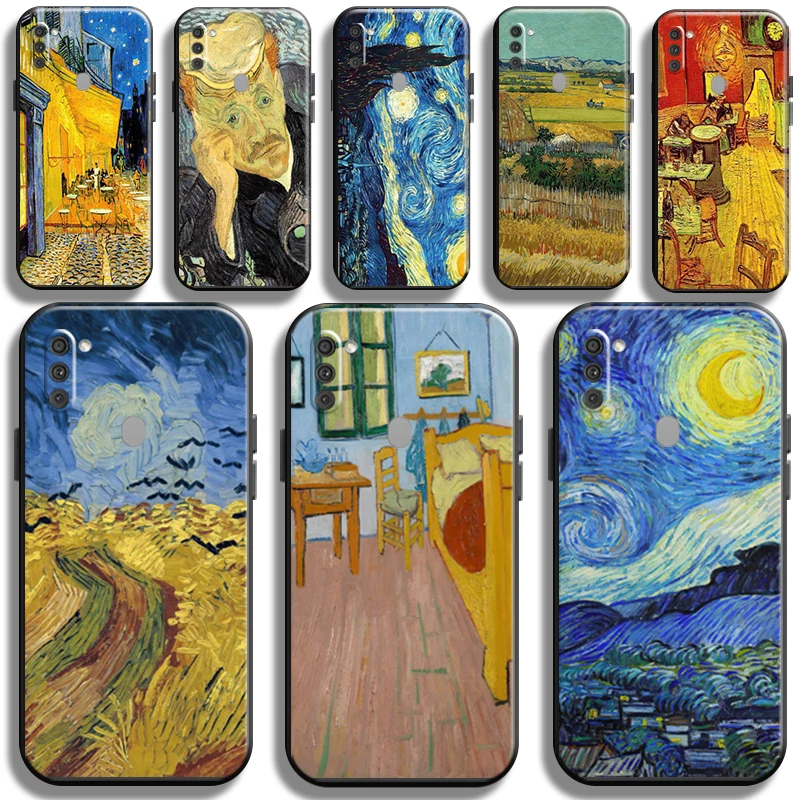 

Van Gogh Oil Painting Starry Sky Phone Case For Samsung Galaxy M11 Soft Liquid Silicon Black Funda Shell Full Protection Cover