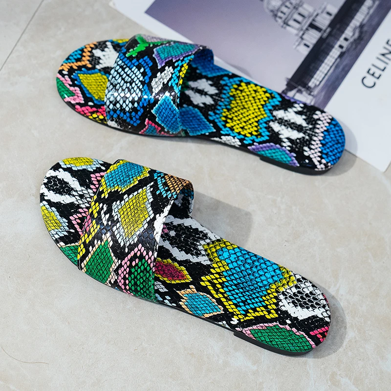2022 Summer Women Slippers Leopard Sexy Snake PatternFlats Sandals Designer Goth Cozy Party  Ladies Outdoor  Home Casual Shoes