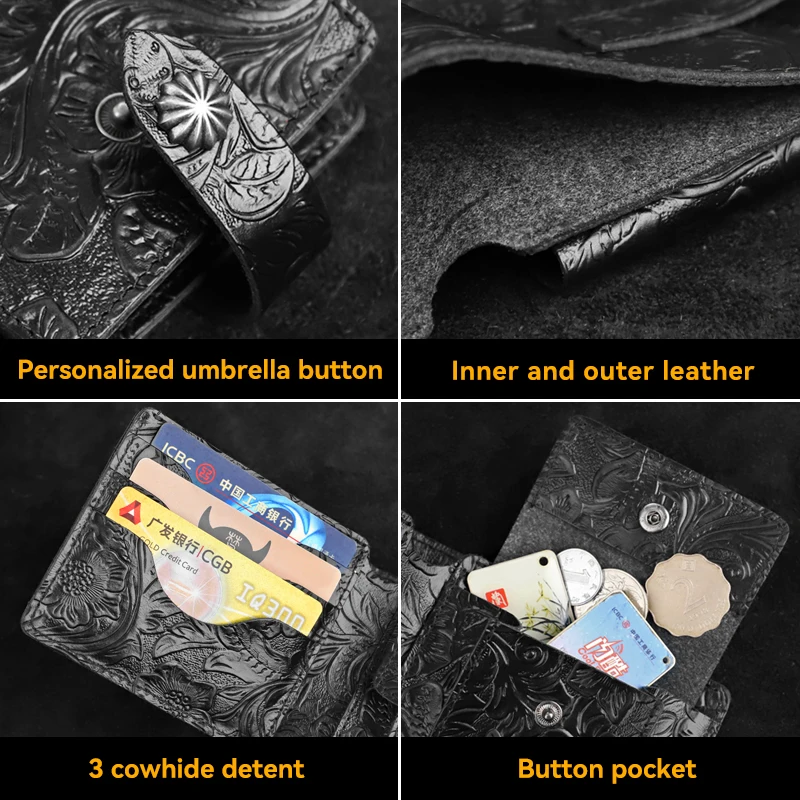 2022 Genuine Leather Short Wallet For Men Handmade Cow Leather Card Holder Coin Purse Money Bag Portable Women's Card Wallet