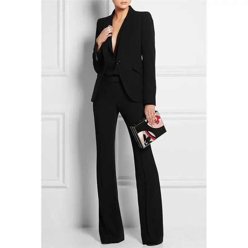 

Two Pieces Black Women Business Suits Formal Office Pants Suits Work Blazer Women Tuxedo Suit Casual Wear(Jacket+Pants)