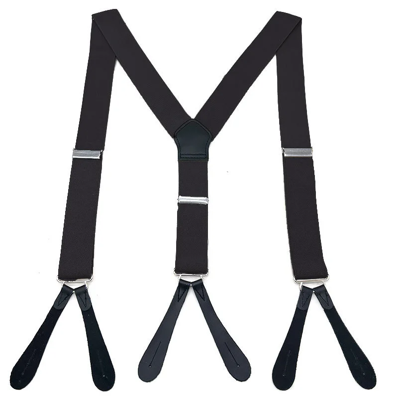 Vintage Men PU Leather Suspenders Male Pants Straps With Botton Black White Suspender Braces 3.5cmx125cm Big Size