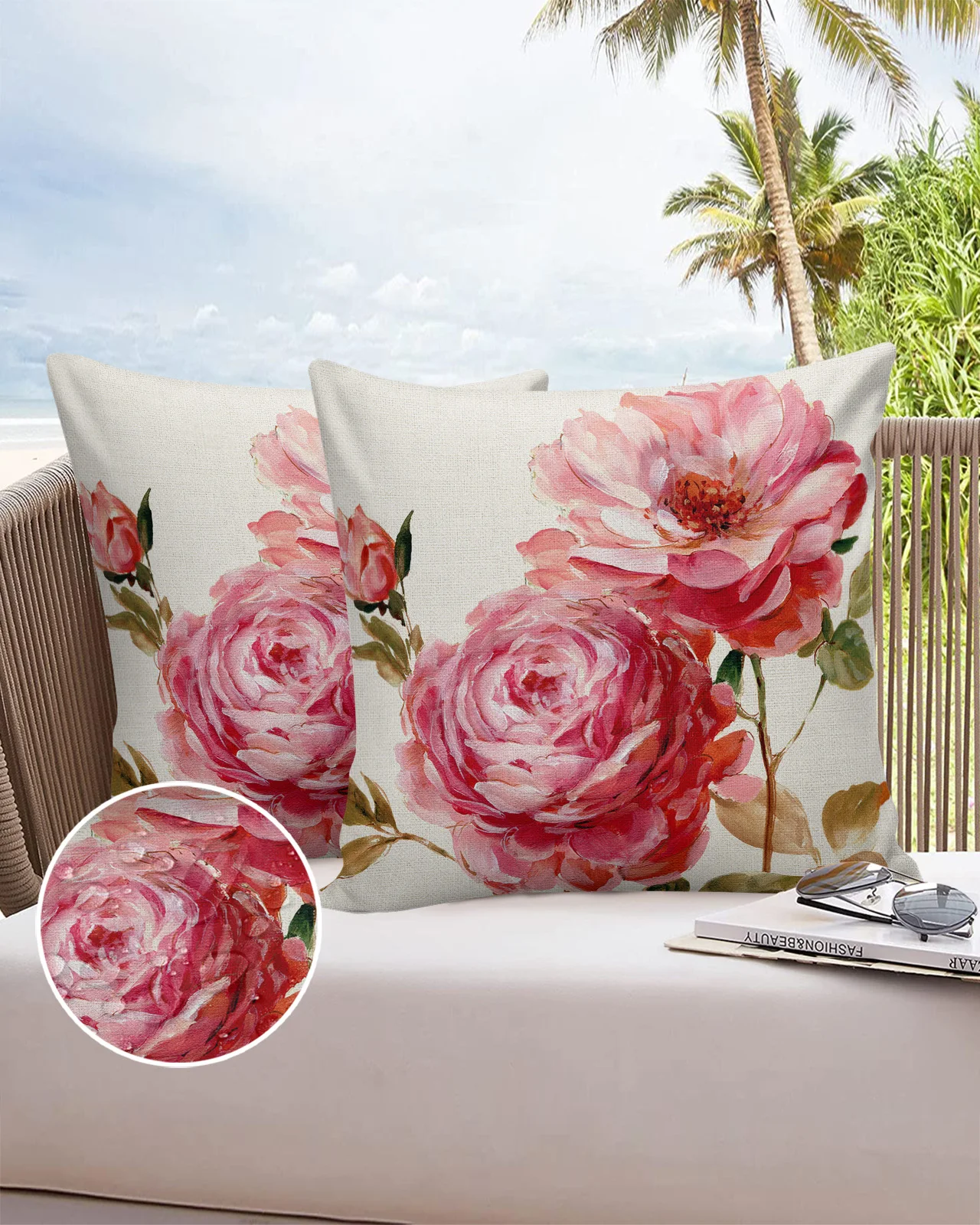 

Retro Text Peony Fashion Bed Pillow Covers Home Sofa Pavilion Decorative Pillowcase Balcony Office Car Cushion Cover