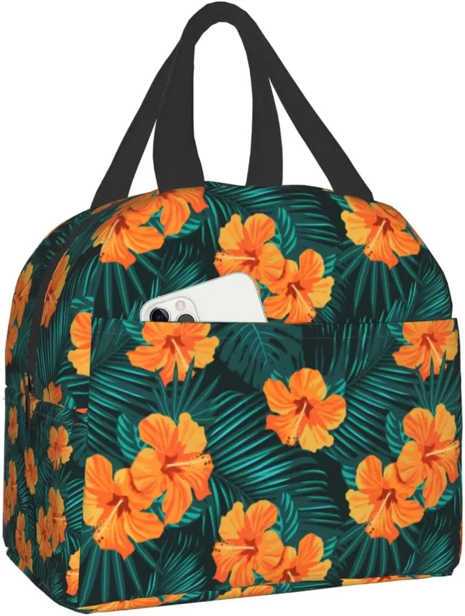 

Коробка для ланча с Тропическими Цветами и пальмовыми листьями, изоляционная сумка для ланча для женщин и мужчин, многоразовые сумки-тоуты ...