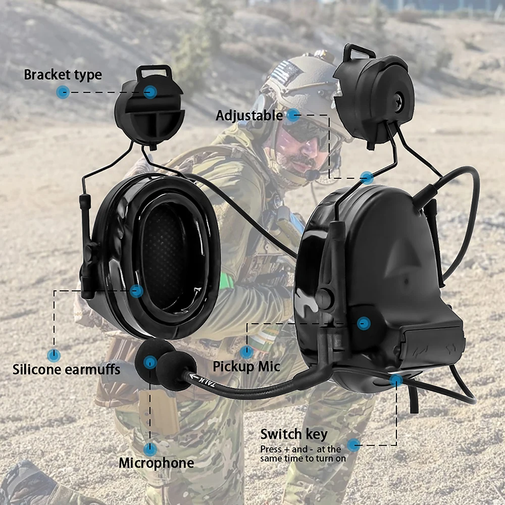 Hearangel Tactical Headset Comtac II with ARC Rail Adapter Hearing Protection with Gel Ear Pads for Tactical  Shooting U94 PTT