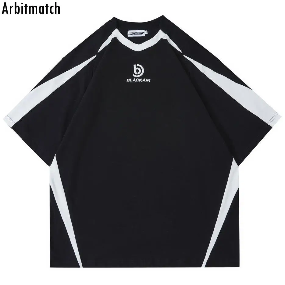 

Футболка мужская оверсайз с вышивкой букв, модная уличная одежда в стиле хип-хоп, Повседневная рубашка в стиле Харадзюку, топ с коротким рук...