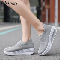 summer breathable sneakers women 2022 new fashion knitted toe ladies slip on casual shoes 35 43 large sized running sport shoes