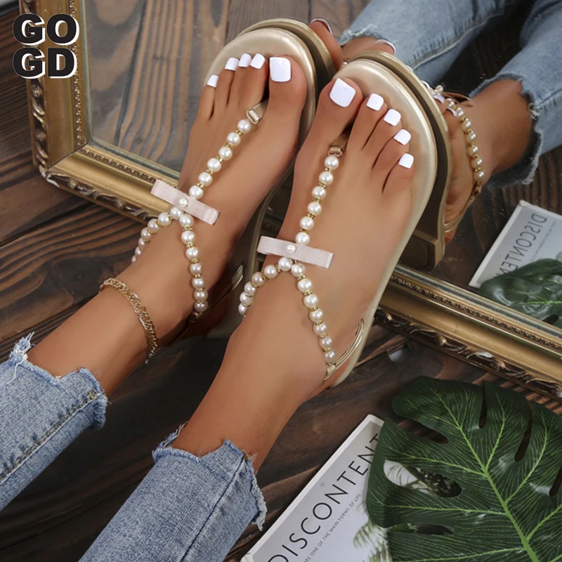 

[GOGD]Summer Shoes For Women Slip on Sandals Clip Toe Fashion Rhinestone Bling Fat Shoes Female Sandalias 2022 Beach Ladies Foot