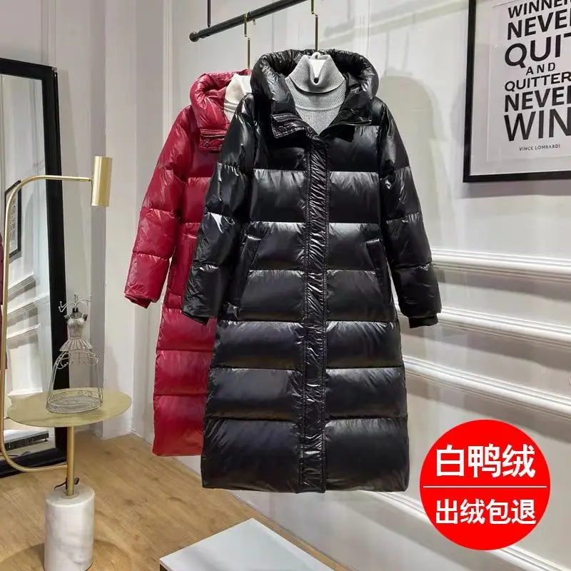 

Зимняя пуховая куртка, женские пальто, новинка 2023, плотное теплое пуховое пальто, женская зимняя Длинная тонкая парка с большими карманами, женские куртки, черные