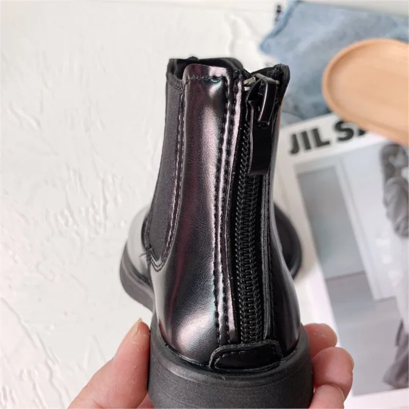 COZULMA модные дымовые сапоги для маленьких девочек детские черные короткие Челси