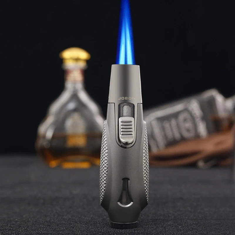 

Metal Outdoor Camping Butane Gas Windproof Lighter Turbine Torch Double Blue Flame Jet 360 ° Use Barbecue Cooking Cigar Lighter