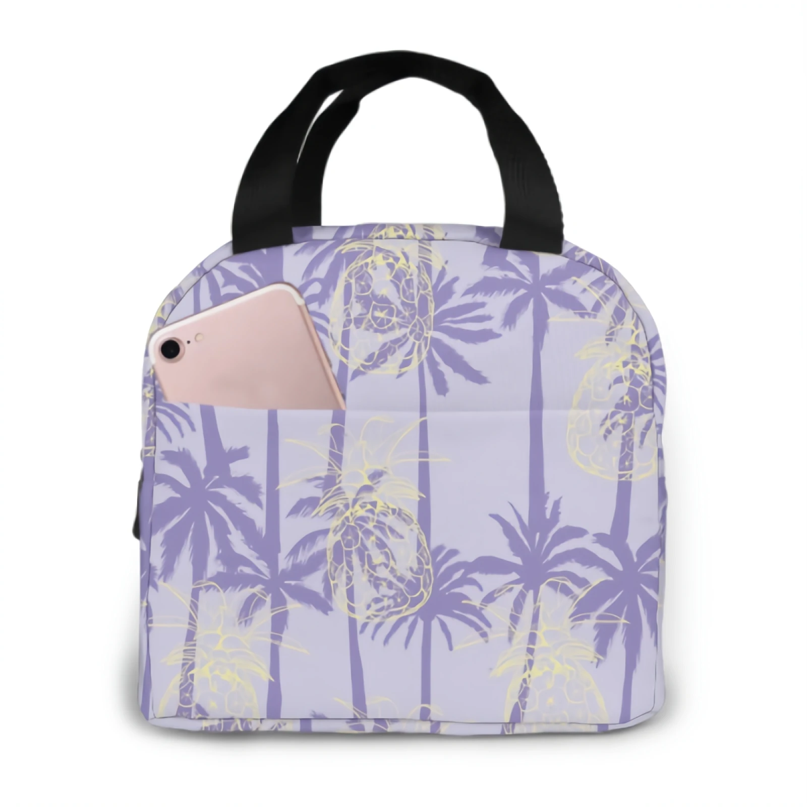 

Purple Palm Tree Yellow Pineapple Lunch Bag Adult Tote Bag Reusable Lunch Box Container For Women Men School Office Work