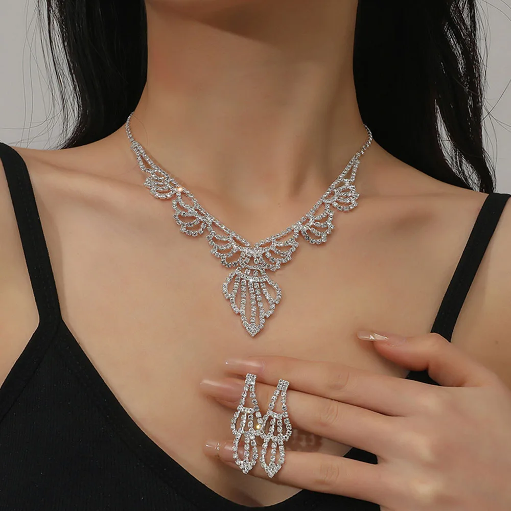 

Fashion Claw Chain Rhinestone Necklace Earring Set Claw Chain Dress Evening Accessories