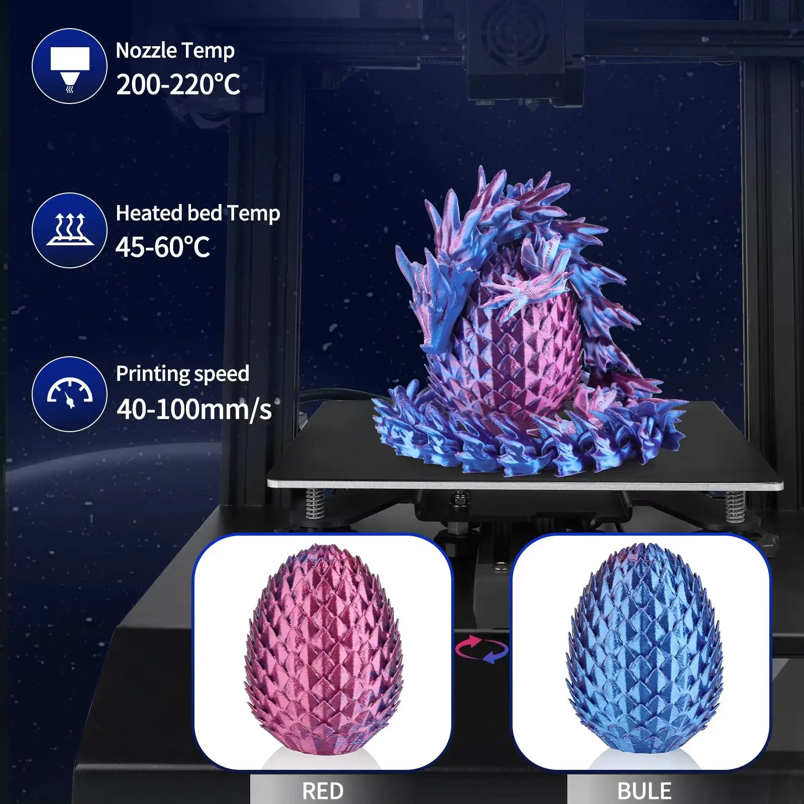 Фото Шелковая PLA-нить LANDU Plus, двухцветная, аккуратно намотанная, 1 кг, 1,75 мм, PLA красный, синий, желтый, зеленый для 3D-принтеров, пластиковый материал ﻿ №5