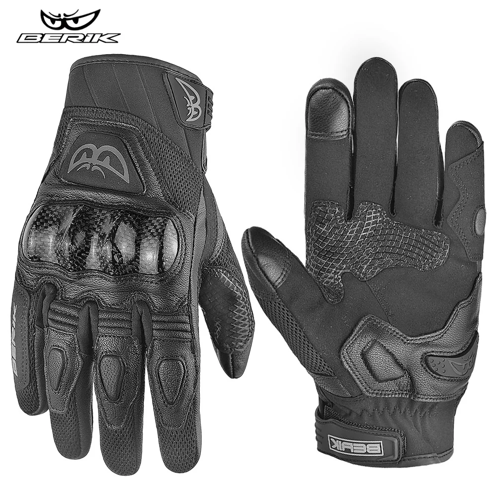 

Кожаные Мотоциклетные Перчатки BERIK, мужские защитные гоночные перчатки из углеродного волокна, сенсорные перчатки из овчины для мотокросса