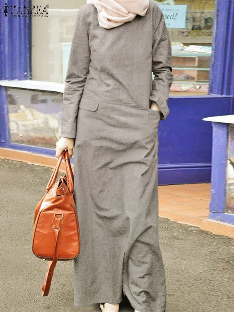 

ZANZEA Muslim Fashion Dress Abayas For Women Long Sleeve Maxi Sundress Turkey Kaftan Robe Femme Islamic Arabic Vestido Caftan
