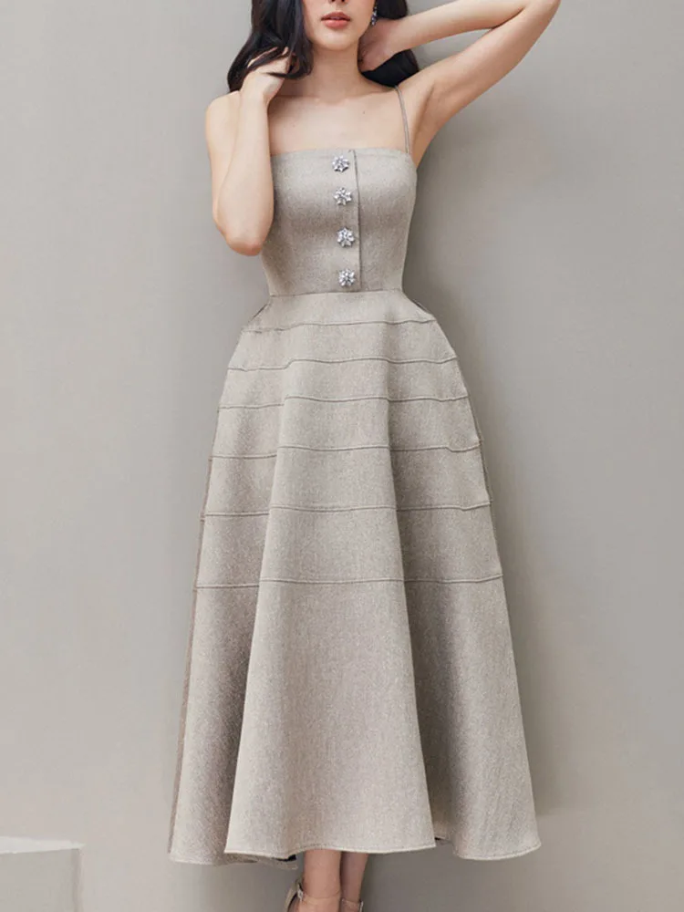 

ALSEY Miyake Women's Elegant A Line Office Lady Pure Chic Style Luxury Sleeveless Halter Evening Party Prom Dresses 2023 New