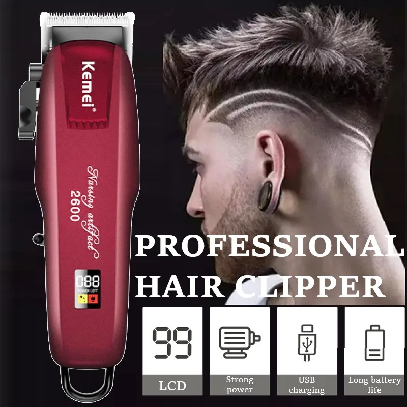 

Kemei Rechargeable Hair Clipper Machine Electric Hair Trimmer Beard Professional Edge Hair Cutting Machine For Men Salon PG2600