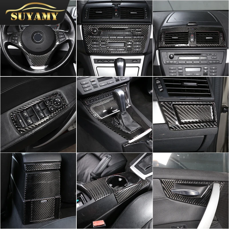 Фото Для BMW X3 E83 2006-10 мягкая карбоновая внутренняя отделка центральная консоль CD панель переключения передач крышка наклейка декоративные автомобильные аксессуары №1