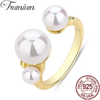 trumium authentic 925 sterling silver pearl open ring for women temperament wild 18k gold plated joint three pearl ring jewelry