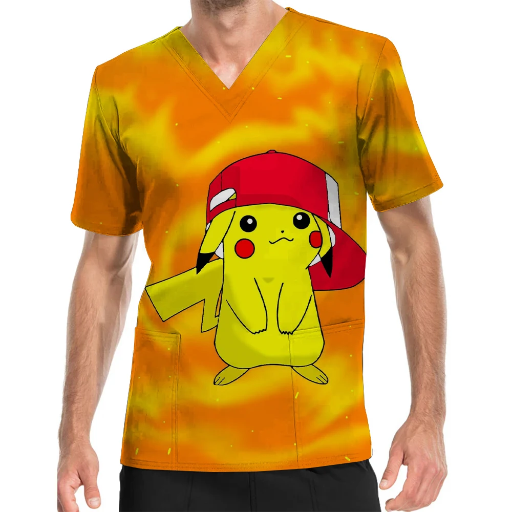 Униформа медицинская мужская с V-образным вырезом и принтом