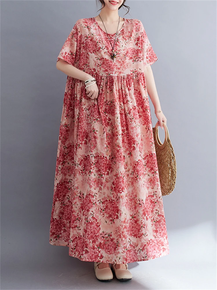 Женское винтажное Хлопковое платье с принтом повседневное Длинное свободное