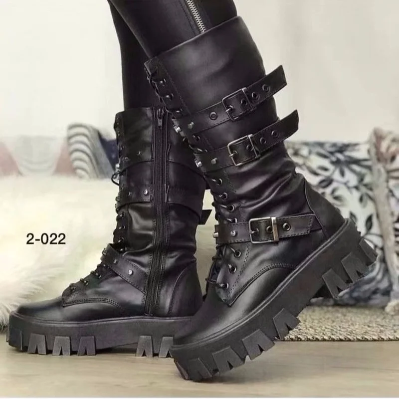 Women's Boots 2022 Autumn and Winter New Lace-up Thick-soled Ladies Motorcycle Boots Fashion Outdoor Casual Punk Mid-boots New
