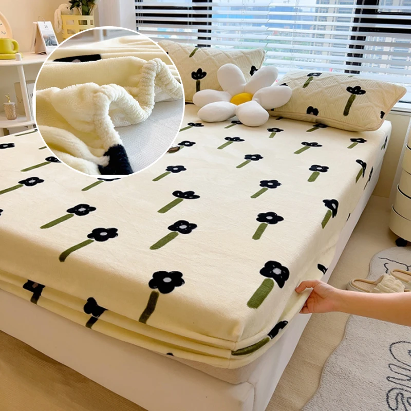 

Winter Mattress Cover Warmand Thick Elastic Fitted Flannel Couple Mattress Cover Home Queen King Size Mattress Protector 150x200