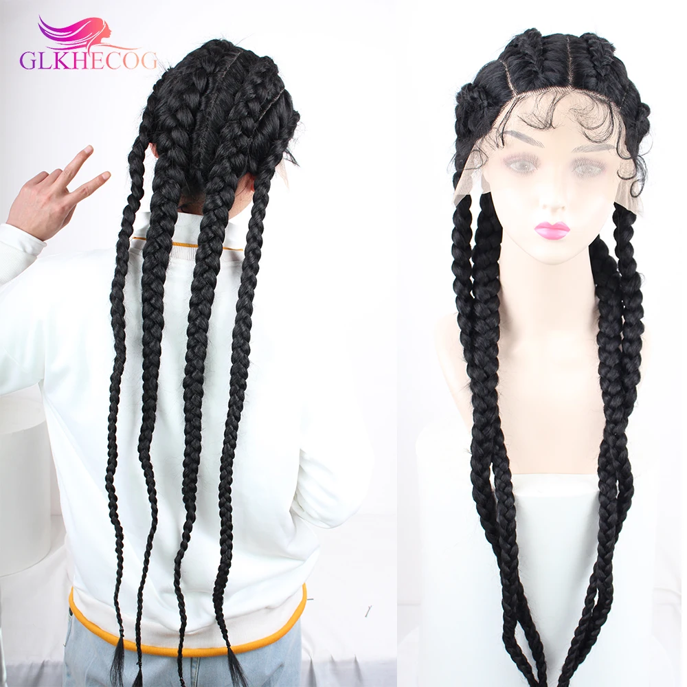 

Синтетические кружевные передние парики, длинные плетеные вручную афроамериканские косички в черной коробке для женщин, 4 голландских кори...