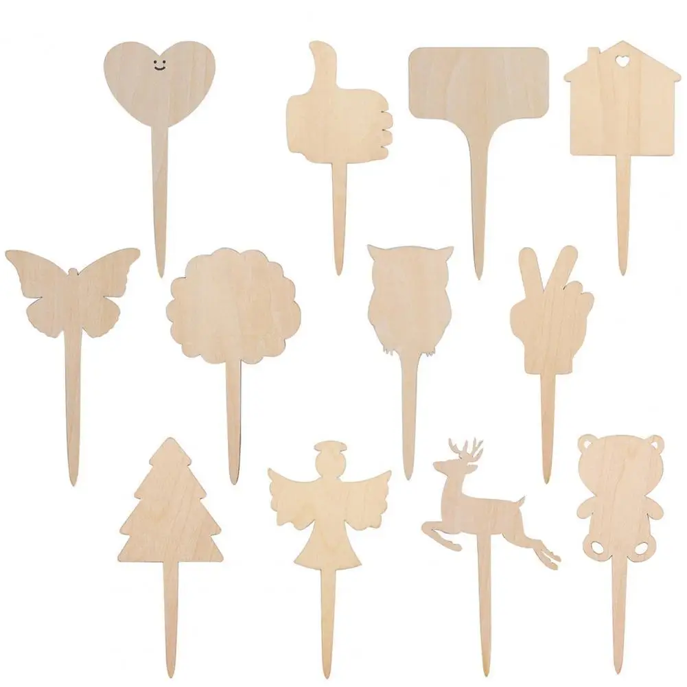

10Pcs Plant Labels Adorable Cartoon T-Shape Wooden Garden Markers Bonsai Potted Herbs Flower Vegetables Potted Sign Stakes