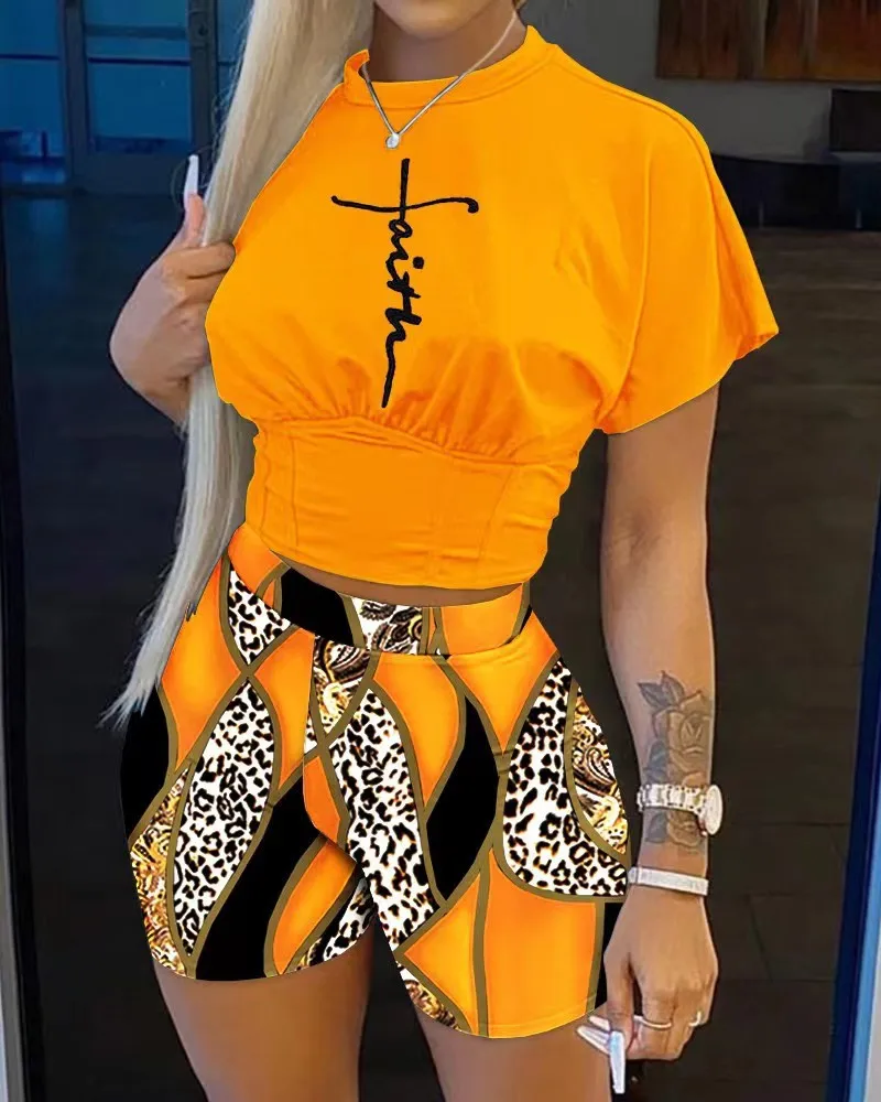 

Summer Fashion Printing Piece Set Women Causal Sports Style Slim Tshirt Shorts Two Piece Set Women Ropa De Mujer Envios Grat...