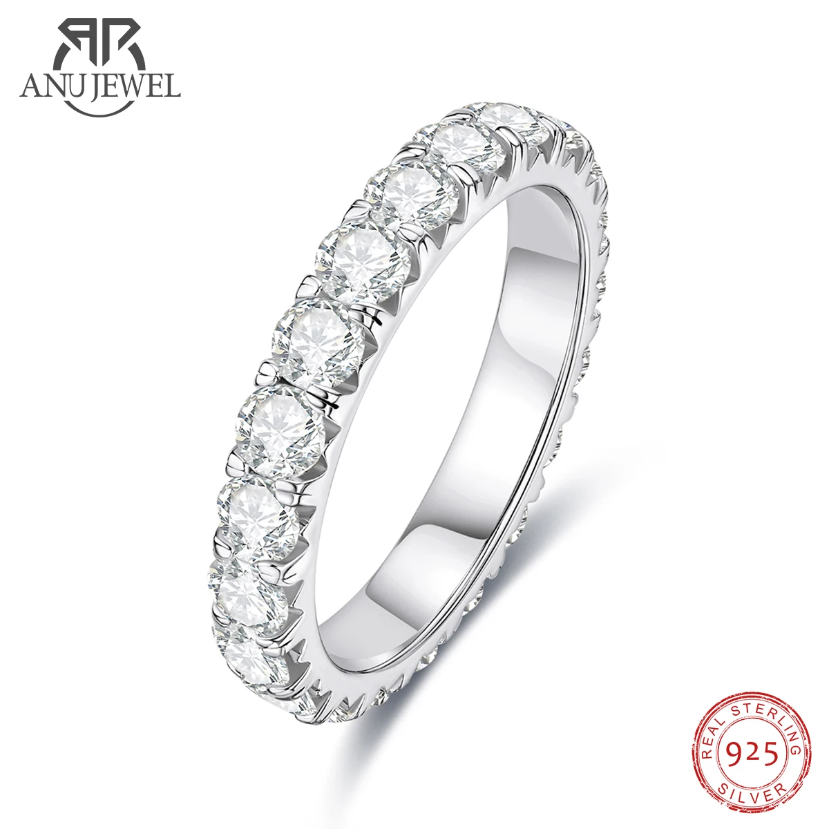 Купи AnuJewel 3mm 2-3ct D Color Moissanite Wedding Band Ring 925 Sterling Silver Eternity Band Engagement Rings For Women за 2,309 рублей в магазине AliExpress