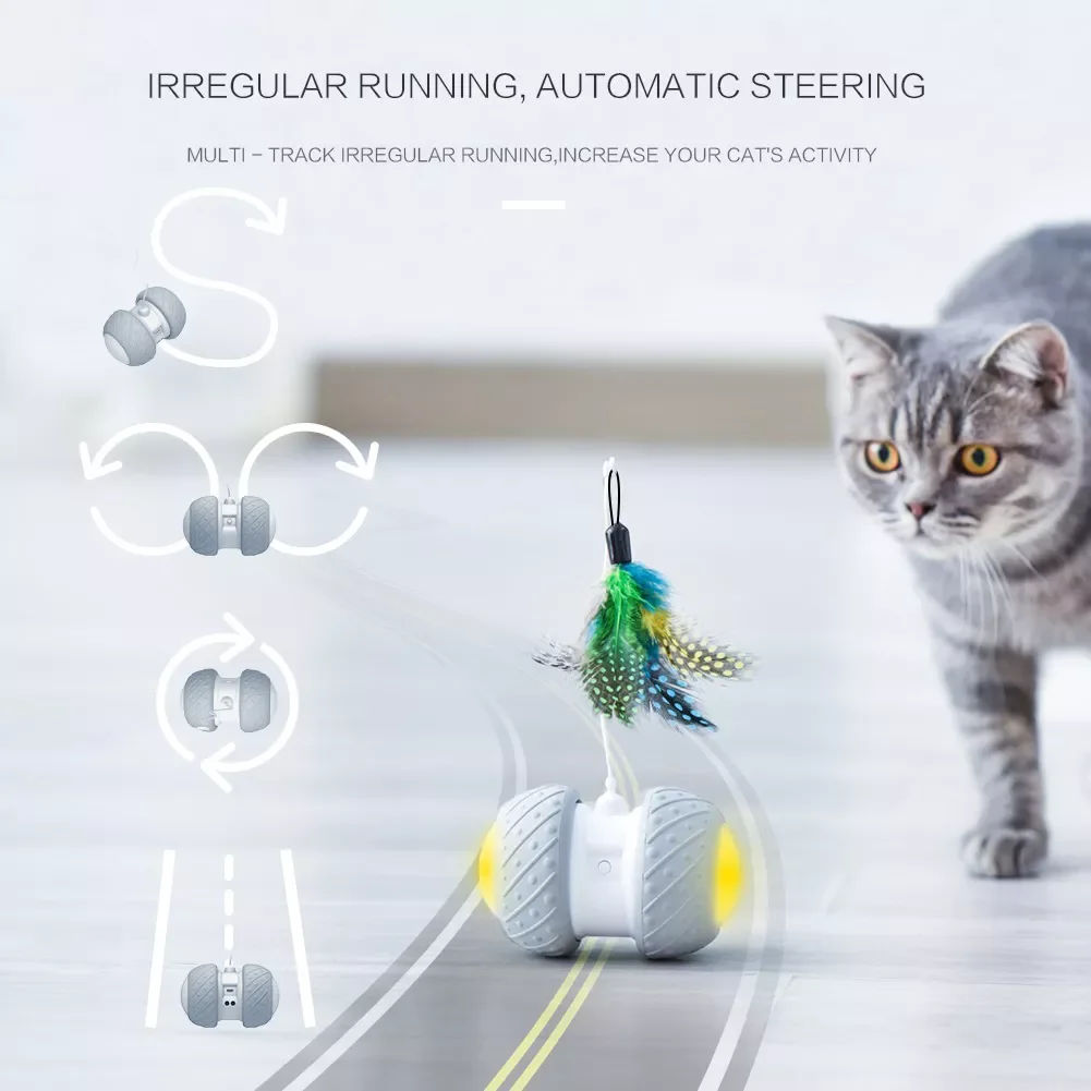 

Smart Automatic Electronic Cat Toys Interactive Rotating Running Funny Exercise Pet Kitten Training LED Teaser Stick Feather Toy
